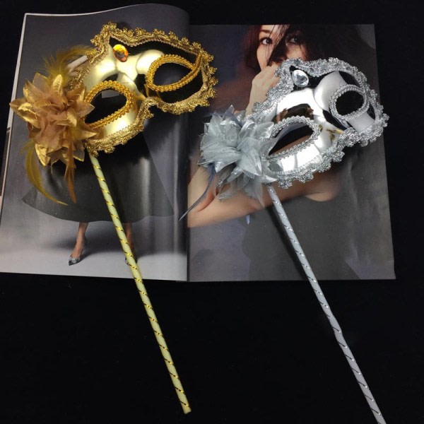 Sexig Maskerad Bröllopsfest Mask Venetian Dans Party Handhel Guld