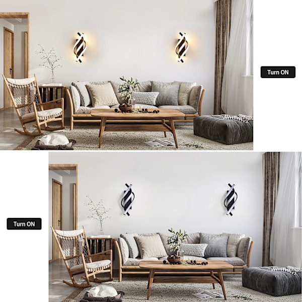 LED væglampe, indendørs væglampe moderne 26W, indendørs væglampe LED buet design, 3000 K varmt hvidt lys, sort, til soveværelse, studie