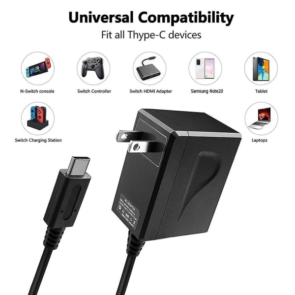 AC-adapterladdare för Nintendo Switch Laddare 15v 2.6a Snabbladdning för Nintend Switch Dock/kontroller Support TV-läge Laddare