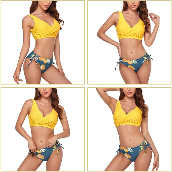 Naisten korkeavyötäröinen bikinin setti, kaksiosainen vintage-halter-ryppyinen bikinin, rantauimapuku V-kaula-twist-etupuoli, seksikäs uimapuku Gold XL