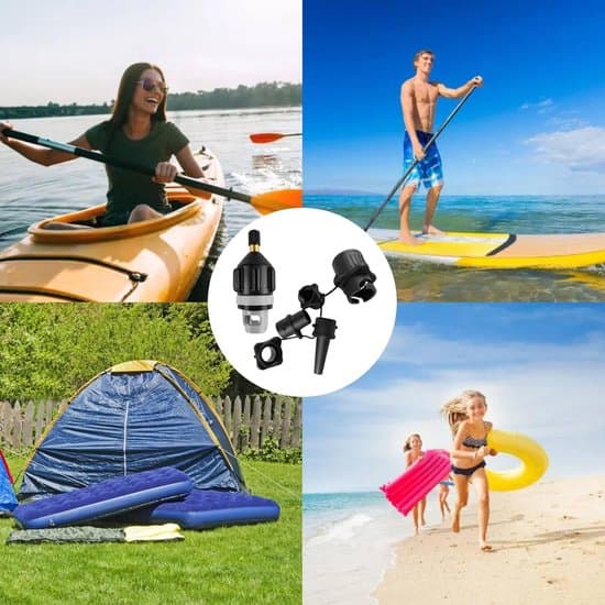 SUP-ventiladapter med 4 dyser til kompressor og luftpumpe, PVC-messing-oppustningssæt til paddleboard, kajak og luftmadras, sort