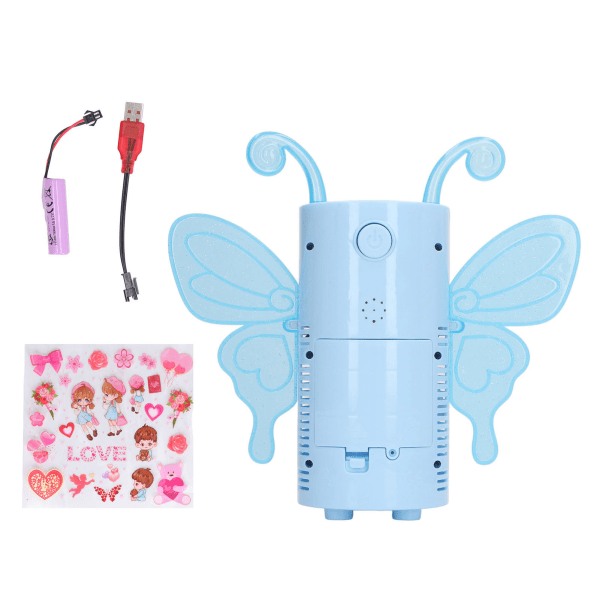 Elektrisk boblemaskin automatisk flerhulls sommerfuglform bærbar lett boblemaskin for barn blå