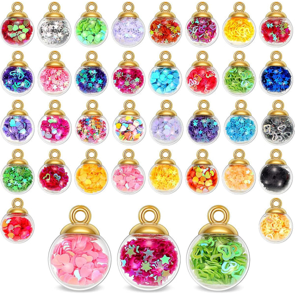 70 st färgglada glaskulor Berlocker Kristallglaskula hängen Smyckenstillbehör med lysande stjärnor, hjärtformade paljetter och persikahjärta paljetter