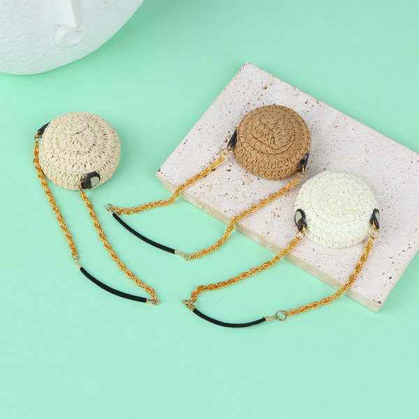 1/12 Dukkehus Rundvævet Skuldertaske Mini Halm Crossbody Taske Hvid