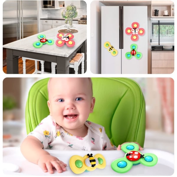 Set för bebisar, sugspinnarleksaker, kan fastna på vilken slät yta som helst, säkert och intressant bordssugspel (3 st)