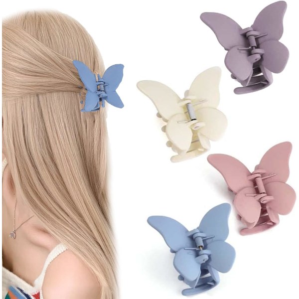 4 stk Butterfly Hårklemmer Sklisikre Butterfly Hair Claw Clips Hårklemmer med Sterk Holdbarhet for Middels Tykt Hår 4 Farger Franske Hårtilbehør