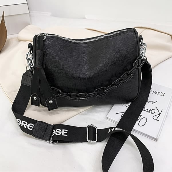 Kohud Bokstavstryck Handväska Designer äkta läder Dam Axelväska Kedjor Kvinnlig Tote Lyxmärke Dam Messenger Bag black