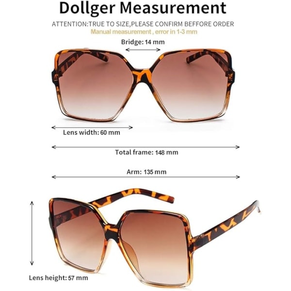 Överdimensionerade fyrkantiga solglasögon för kvinnor & män - Stora, breda modeskärmar - 100% UV-skydd - Unisex