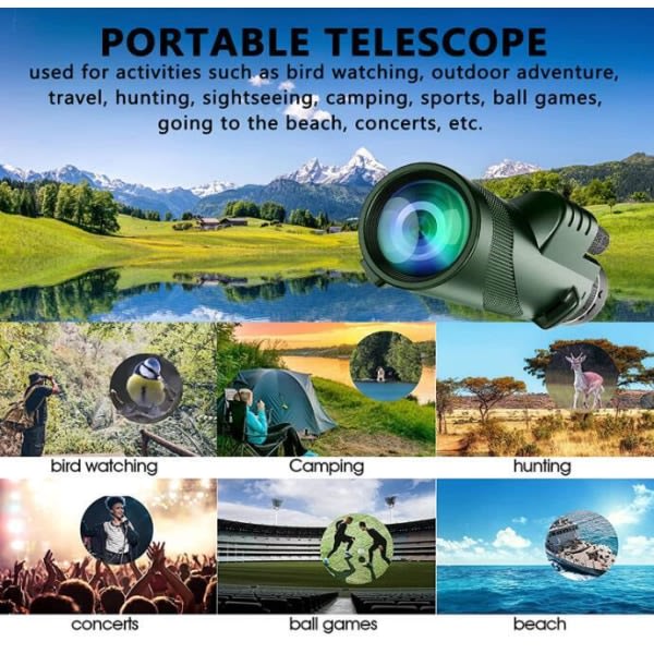 80x100 Monokulær-Teleskop Høj Effekt Monokulær sort