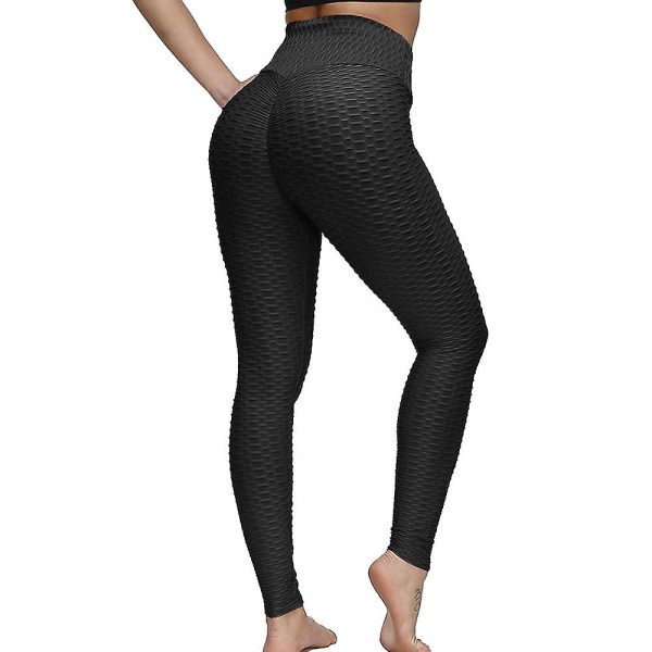 Kvinners Leggings Yogabukser med høy midje Tiktok Scrunch Butt Jacquard Ruched Booty Tights Magekontroll Butt Lift Grå Hvit Svart Lilla Fitn Black M