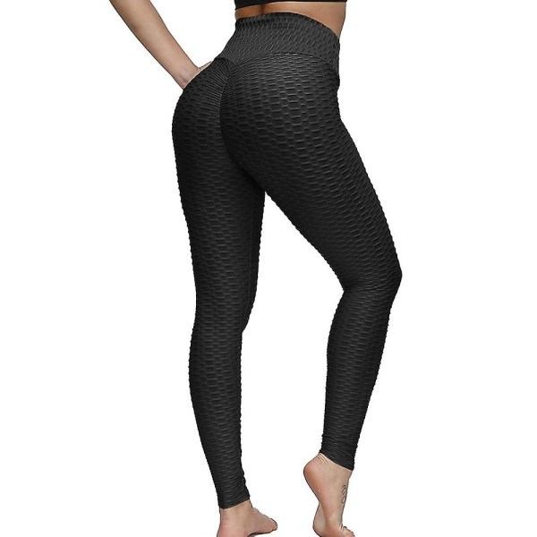 Kvinnors Leggings Yogabyxor med hög midja Tiktok Scrunch Butt Jacquard Ruched Booty Tights Mage Control Butt Lift Grå Vit Svart Lila Fitn Black M