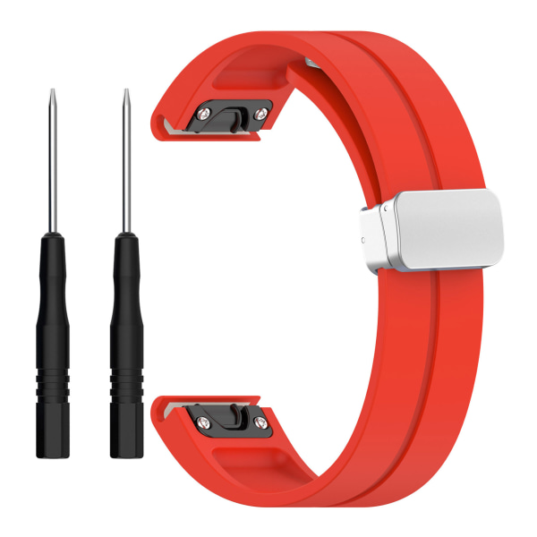 Egnet til Garmin Fenix7x urrem Fenix7 6 5 hurtigudløselig magnetisk folde spænde rem 20mm Red-Silver Buckle