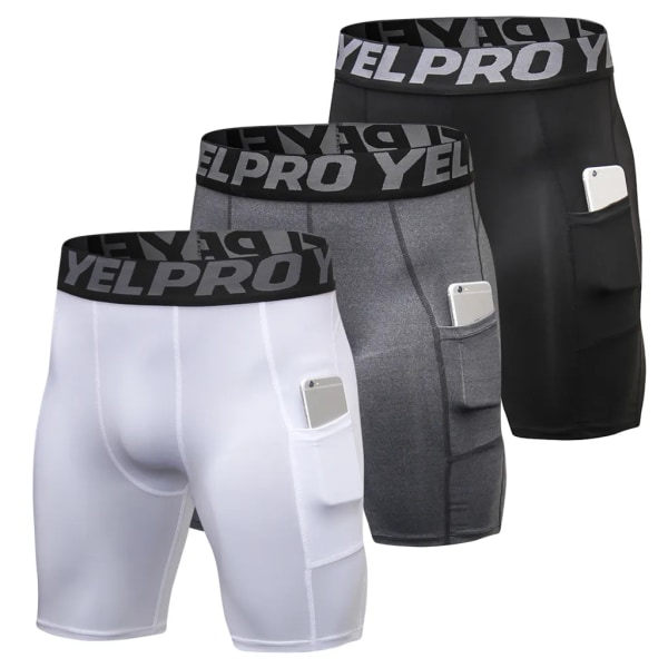 3-pack herrkompressionsshorts Aktiv träningsunderkläder med fickor