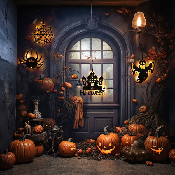 Hjemmedekorasjon for Halloween LED Lys Pumpe Flaggermus Skjelett A3