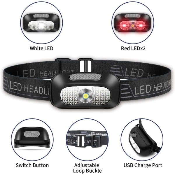 LED-otsalamppu, 2 osaa kevyt ladattava USB-otsalamppu, tehokkaat vedenpitävät otsalamput retkeilyyn, kiipeilyyn, metsästykseen, kalastukseen, juoksuun