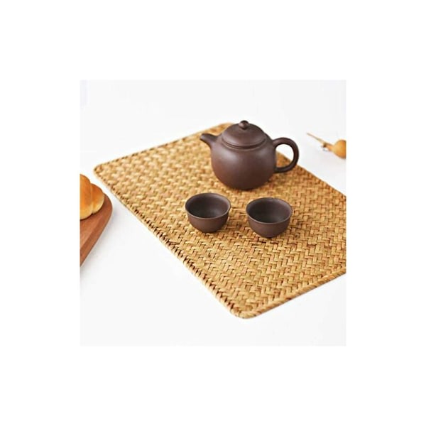 Set med 4 Wicker Bordstabletter, 43 x 30 cm, Rektangulära Bordstabletter i Rotting, Bordstabletter av Naturligt Sjögräs för Middag/Soffbord