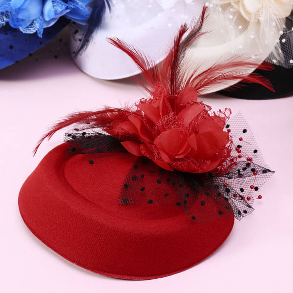 Hårtillbehör Mode Sexig Kvinnor Fascinator Cocktail Tea Party Hatt Bröllop Kyrka Huvudbonad Med Slöja Blomma Fjäder Beige