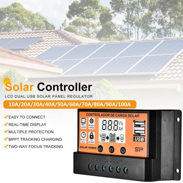 2V/24V Auto Parameter Justerbar Dubbel USB-Port Solpaneler Batteriladdning 80A