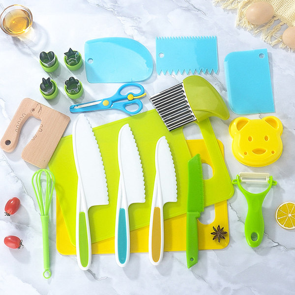 Barns plast fruktknivar Set Säker skärning Tidiga pedagogiska verktyg för navetta Navetta Toddler 17 Piece
