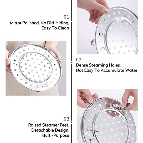 Ångställ i rostfritt stål, rund multifunktionell kokställ för kastruller & tryckkokare - 20cm, 4,5cm höjd