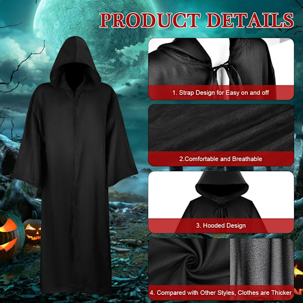 Svart mantel rekvisita riddare cape halloween cosplay vampyr jul fest fancy dress kostym kappa för kvinnor män XXL