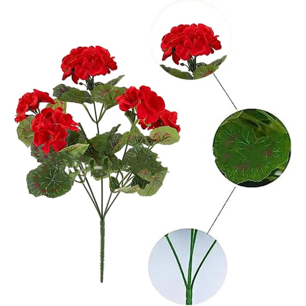 14,2 tum konstgjorda pelargoner, falska röda sidenblommor buske för trädgårdsdekoration (1 st) 1