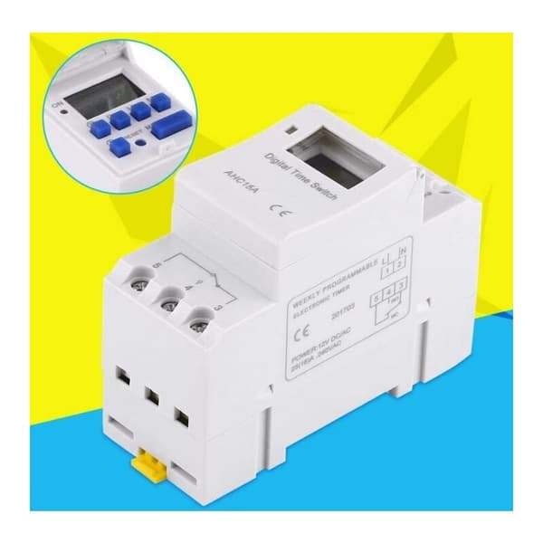 Programmerbar digital timer, digital timer, LCD-skjerm, ukentlig digital timer med programmering, programmerbar digital timer på DIN-skinne (220V)