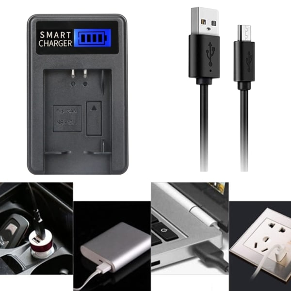 Kompakt ABS-kamera batterilader med LCD-skærm til 13L G5X G7X kamera - Alsidig opladningsmulighed USB-lader