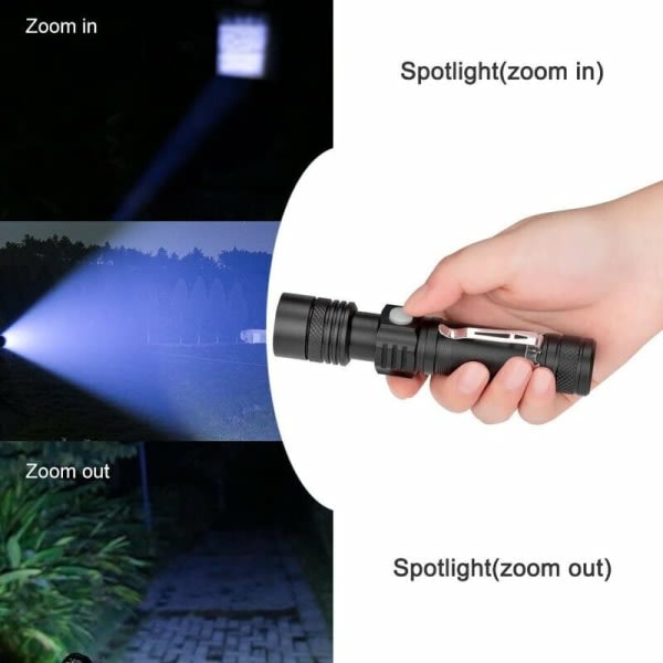 USB-ladattava LED-taskulamppu, 350 lumenin taskulamppu, IP65 vedenkestävä, 3 valotilaa, zoomaava taskulamppu kotiin, leirintään, vaellukseen