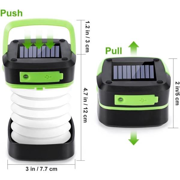 Bärbar solcellsladdad USB-campinglampa, uppladdningsbar, LED-campinglampa hopfällbar tältlampa 3 lägen för nödljus och power , lämplig för trädgård, camping, vandring, fiske, power