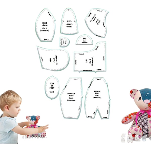 M-Emory Bear Template -viivain - 30 cm ompelukaavat | Akryyliset karhumallit ohjeilla askartelu- ja ompelutöihin Medium size (12 inches)