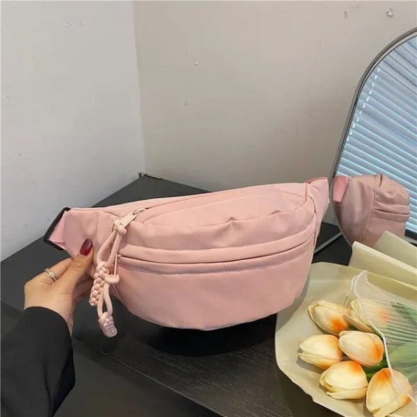 Brystveske Bananveske for kvinner Sling Crossbody Midjepakke Canvas Running Midjeveske Casual Fanny Packs Sport Half Moon Belteveske Rosa 29x13x10cm