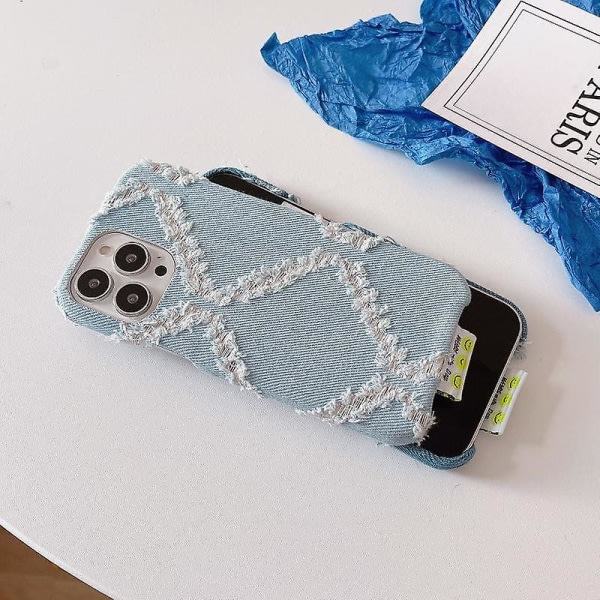 iPhone 14 Diamond Pattern Denim telefoncover (lyseblå)