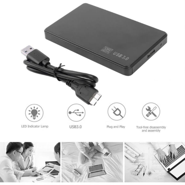 Harddisk til Case Box Ekstern USB 3.0 2.5 Tommer Sata Seriel SDD Kabinet 6 Gbps Sort