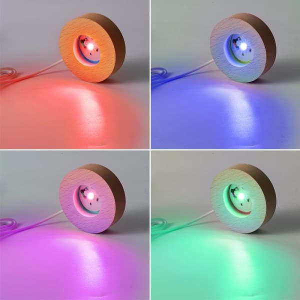 Trä LED-ljusdisplay Bas Kristallglas Resin Art Ornament Multicolor light Multicolor light