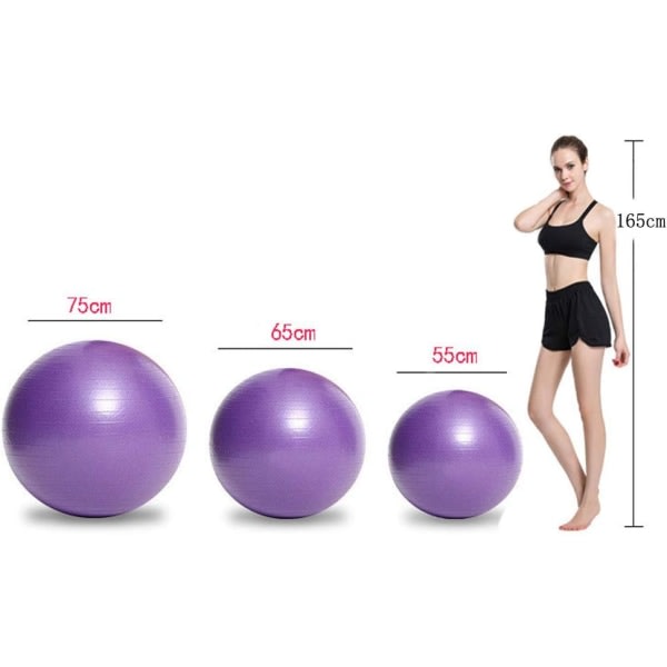 Sportboll Anti-Burst med bollpump Tjock Robust 300 kg Lastkapacitet Sportboll Balans Pilates Yogaboll för kontor hemmagym(65cm blå)