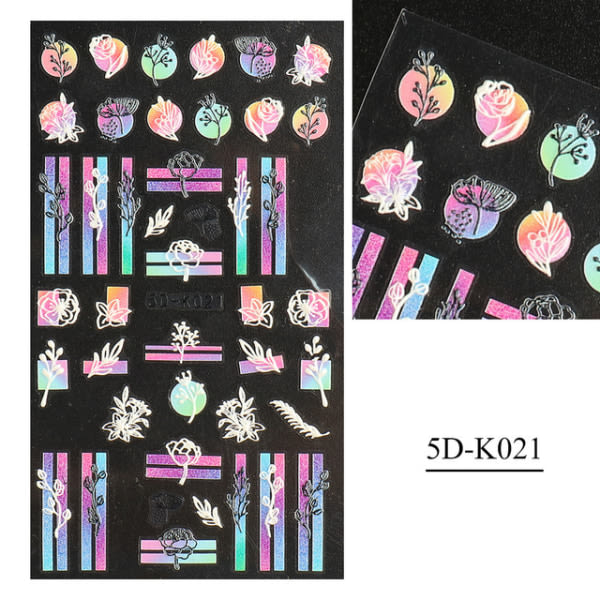 Nagelklistermärken, 3D-nagelklistermärken, 3-pack Flower Nail Stickers, DIY