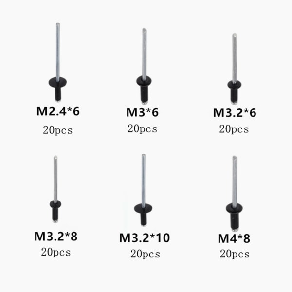 120x Blindniitti Alumiini M2.4-M4 Dome-Head Pop-niitti Valikoimasetti Nit-Kit Nageldrag För Möbel Sortiment-Kit