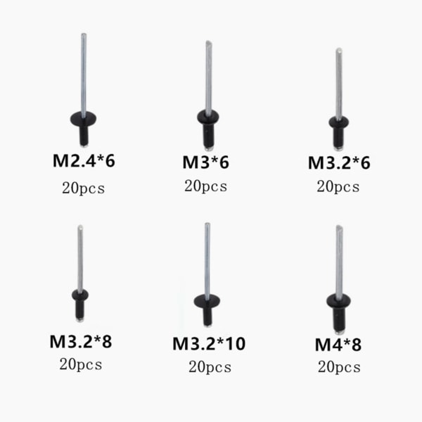 120x Blindnitar Aluminium M2.4-M4 Dome-Head Pop-nitar Assorterad Set Nit-Kit Nageldrag För Möbel Sortiment-Kit