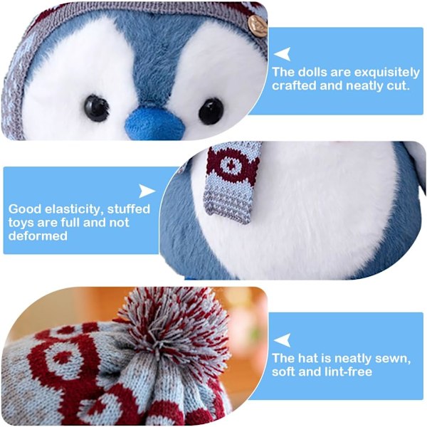 Plushdjur, pingvin, gosig, mjukisdjur, gosedjur att mysa och leka med, squishmallow, pingvin, plysch för barn (blå 20 cm) blue