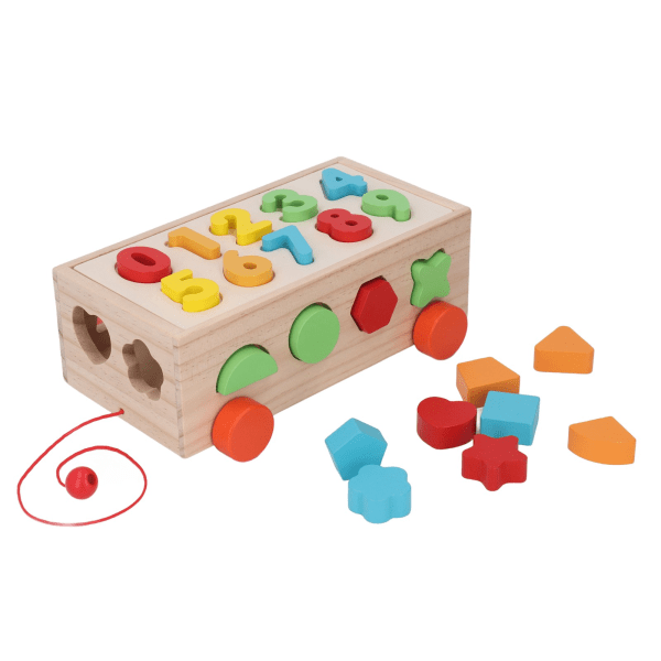 Geometriske form blokke sortering legetøj farverige træ tal blokke matchende trækvogn