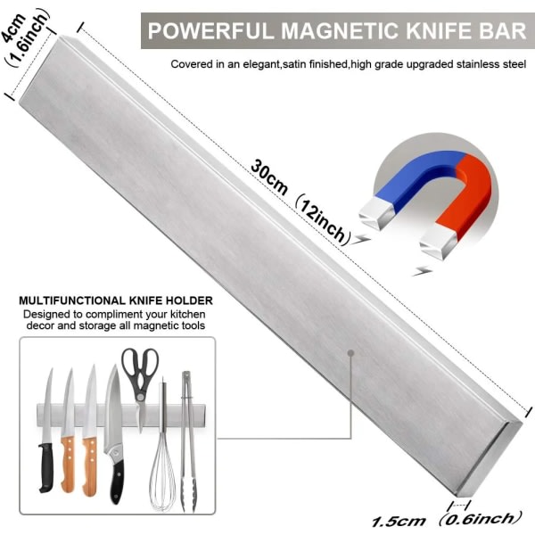 Magnetisk knivhållare 30cm Magnetisk knivhållare, rostfritt stål