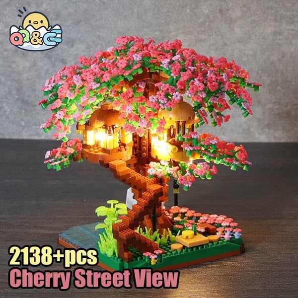 Cherry Blossom Mini Sakura Træ Byggeklodser Sæt - DIY Lys Træhus Model Gave til hende pink no light