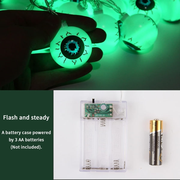 Halloween Eyeball String Lights 30LED Lights Batteridriven grön