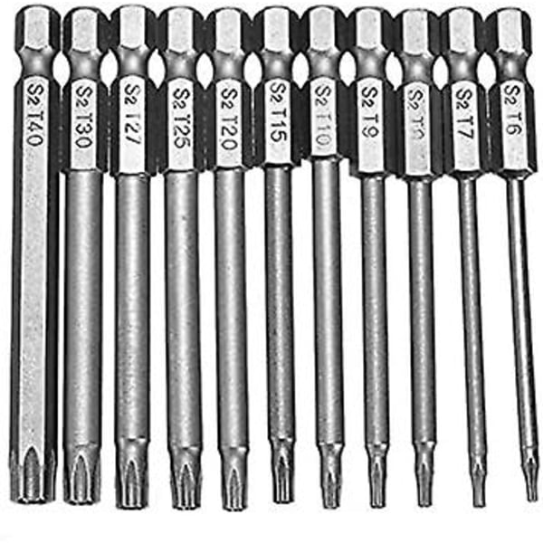 11-osainen Torx-sarja, 1/4-tuumainen kuusiokolovarsi T6-t40 Magneettinen tähtitorx-pää Turvaruuvi Ruuvimeisseli Porauskärki Sähköruuvimeisselit Työkalutarvikkeet