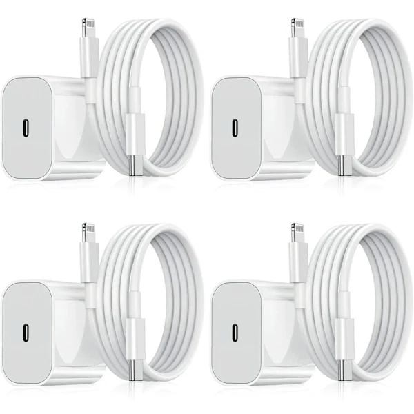 iPhone Charger - Fast Charger - Adapter + Cable 20W USB-C White 4-Pack iPhone White 4-Pack iPhone