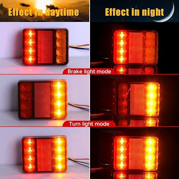 2 ST LED Släpvagn Bakljus Bakbromslampa Vattentät Universell Signalindikator för Lastbil Husvagn Skåpbil Båt Bil Styling Varning 12V (8LED)