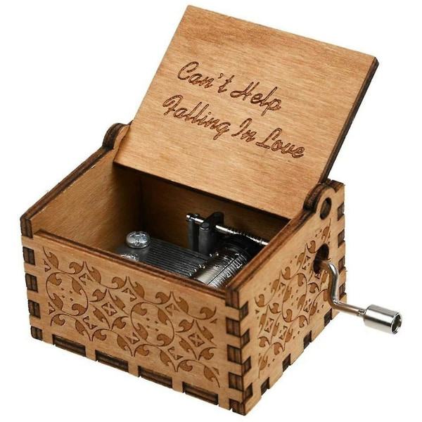 Kan inte hjälpa att bli förälskad Trämusiklåda, Antikgraverad Musikdosa Case till Födelsedagspresent Barnleksaker Handdriven (trä-a)