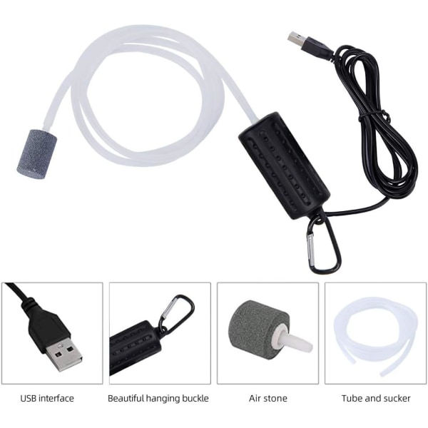 Bærbar Mini USB Akvarium Fisketank Oxygen Luftpumpe Lydløs Energibesparende Tilbehør, Sort