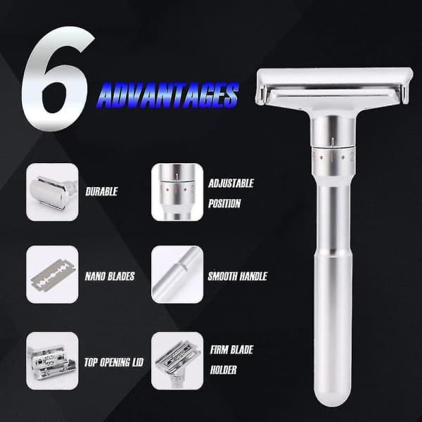 Säädettävä Partakone Double Edge Razor (hopea) (1. sarja)